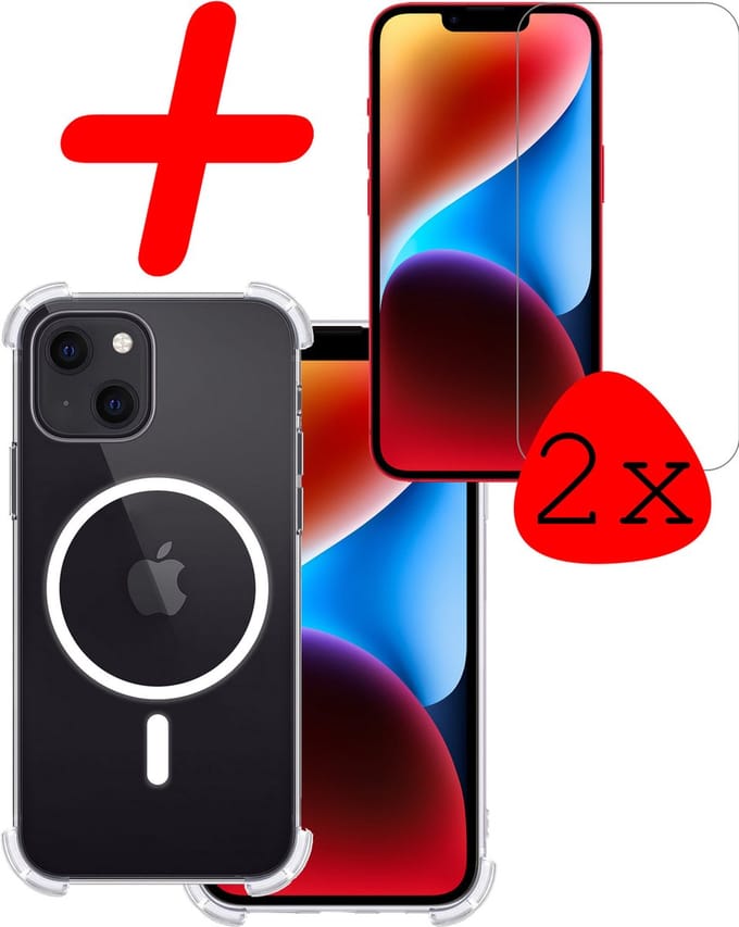 Hoesje Met 2x Screenprotector - Geschikt voor Apple iPhone 14 Plus - Magsafe Compatible - Sterk & Shockproof - Back Cover - Shock Proof Case - Telefoon Hoes - Transparant