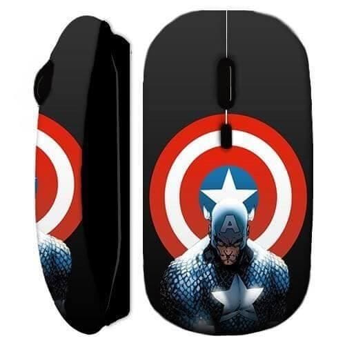 Souris Sans Fil - Captain America - Noir - Compatible Mac et PC - Clé USB WiFi - Ergonomique