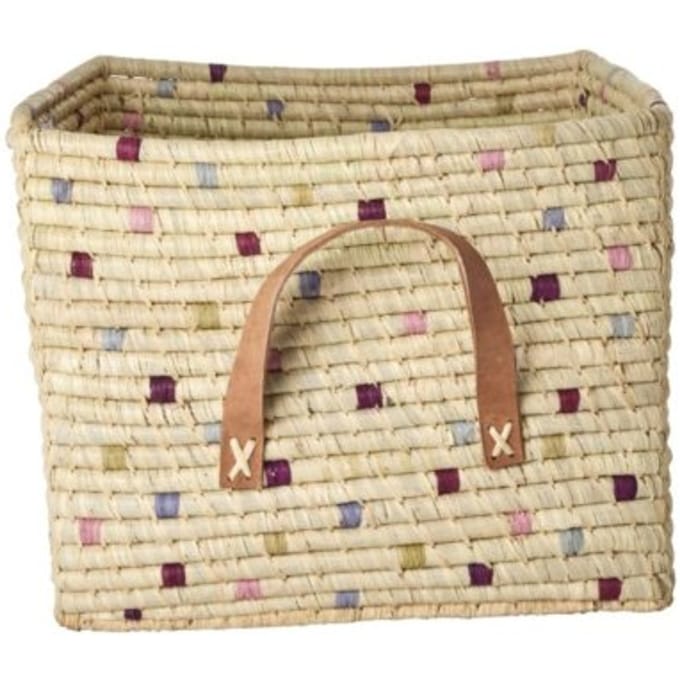 Rice raffia mand vierkant - stippen lavendel