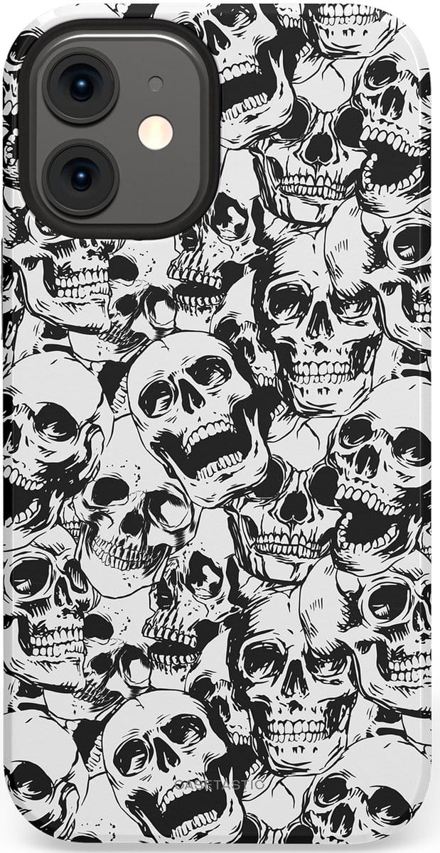 Casetastic hoesje geschikt voor Apple iPhone 12 Mini - Dubbellaagse bescherming - Lachende dood - Fashion Case - Grijs Donkergrijs Wit