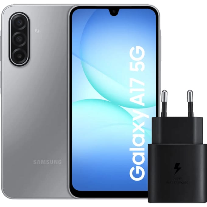 Samsung Galaxy A17 128GB Grijs 5G + Samsung Oplader 25 Watt Zwart
