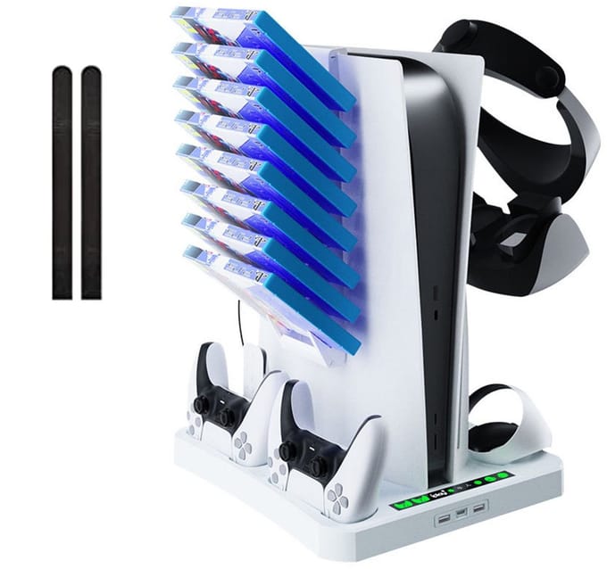 NAXSIR PS5 Koelstation & Opbergbeugel - Multifunctioneel Laadstation voor PS5 Controllers + PS VR2 - Met VR Headset Houder