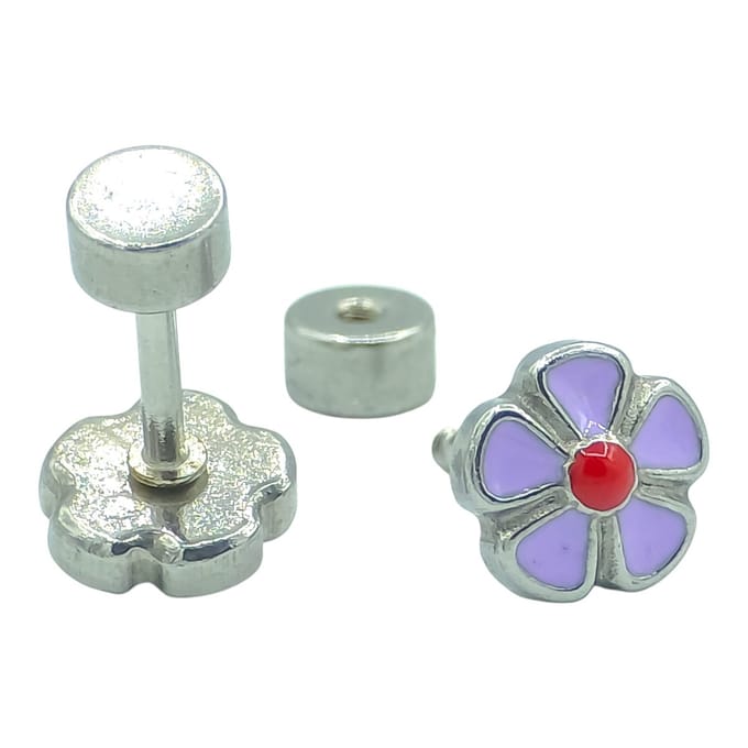 Hypoallergene Kinderoorbellen - Paarse Bloem & Schroefsluiting - 5mm