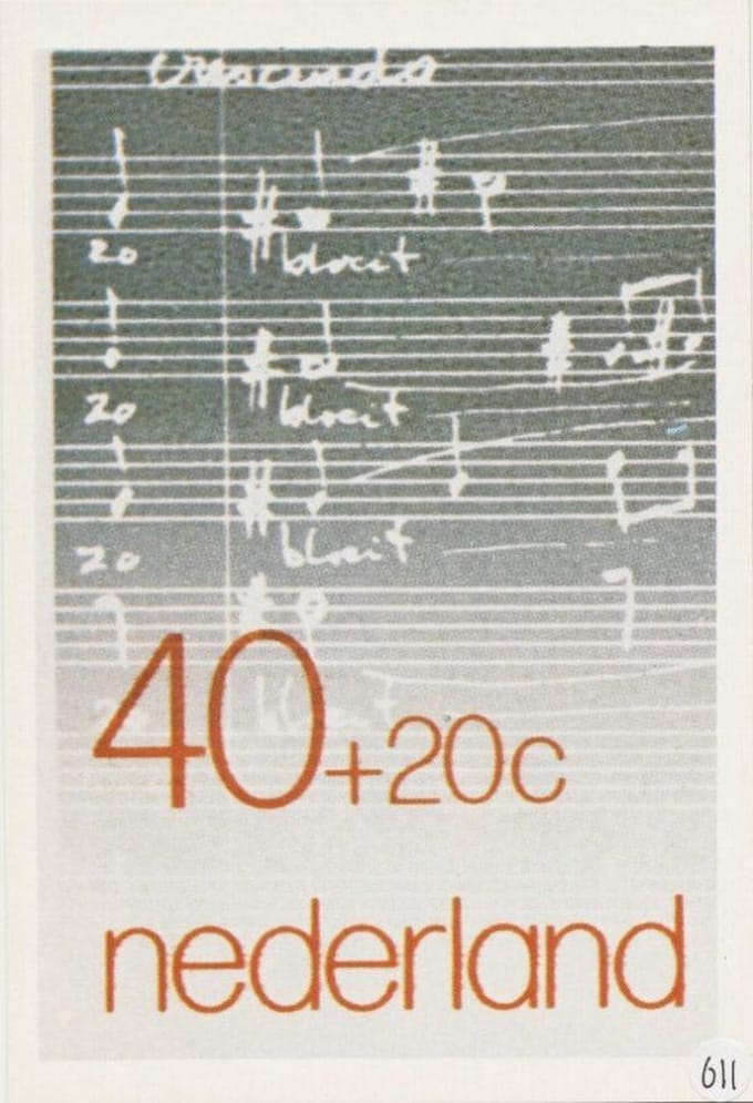 Briefkaart met afbeelding Muziekschrift postzegel