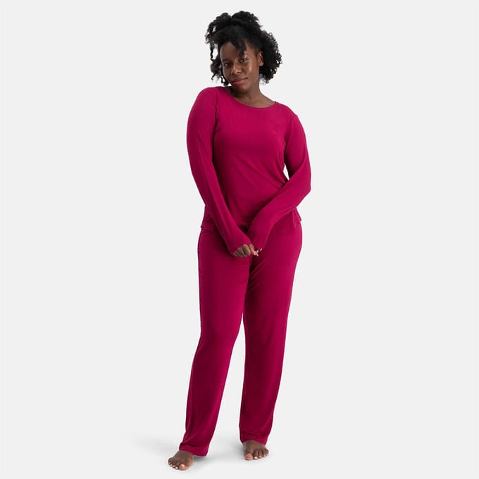 Bamboo Basics Pyjama Set Dames Lange Mouw Nina - Bordeaux Pyjamaset - Maat S - Pyjama Bamboe - Pyjamaset Dames Volwassenen