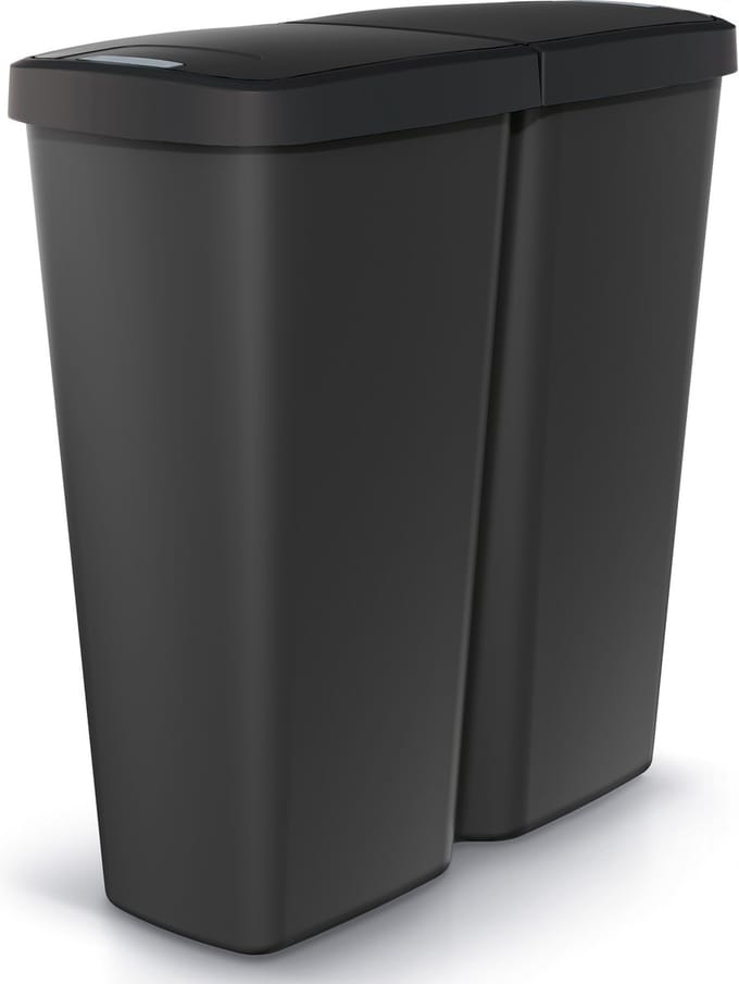 Prosperplast Keden Compacta Q DUO - Prullenbak 50L afvalbak met dubbel deksel en één compartiment - Zwart