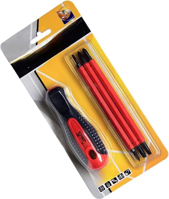 Geïsoleerde Schroevendraaier Set - Elektricien Tool - Veilig Elektrisch Werk - 4-in-1 Dubbelkop - PH0/PH1/PH2 - Rood