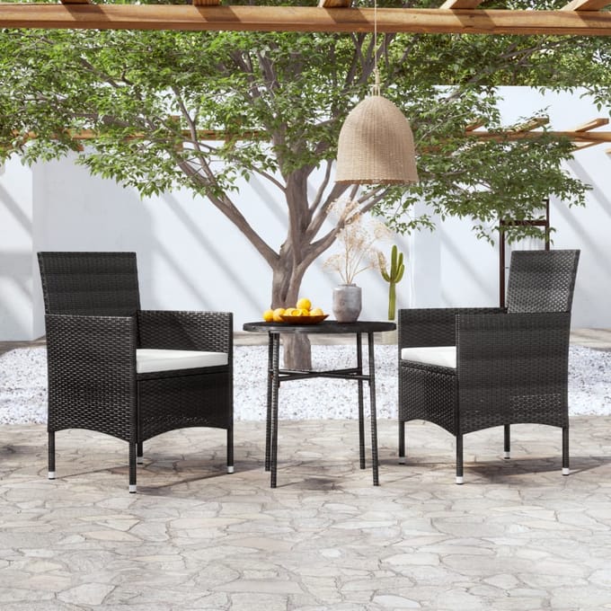 vidaXL - 3-delige - Tuinset - poly - rattan - zwart