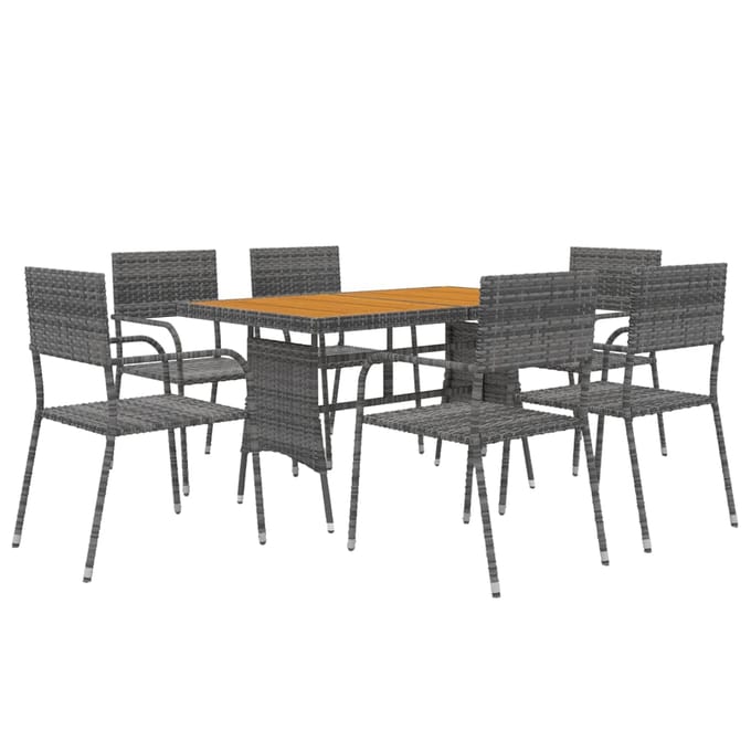 vidaXL - 7-delige - Tuinset - poly - rattan - grijs