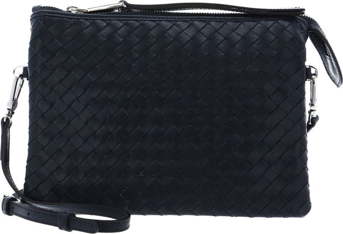 abro Leren Schoudertas Leather Piuma Weaving Crossbody Bag Threefold Navy Blauw