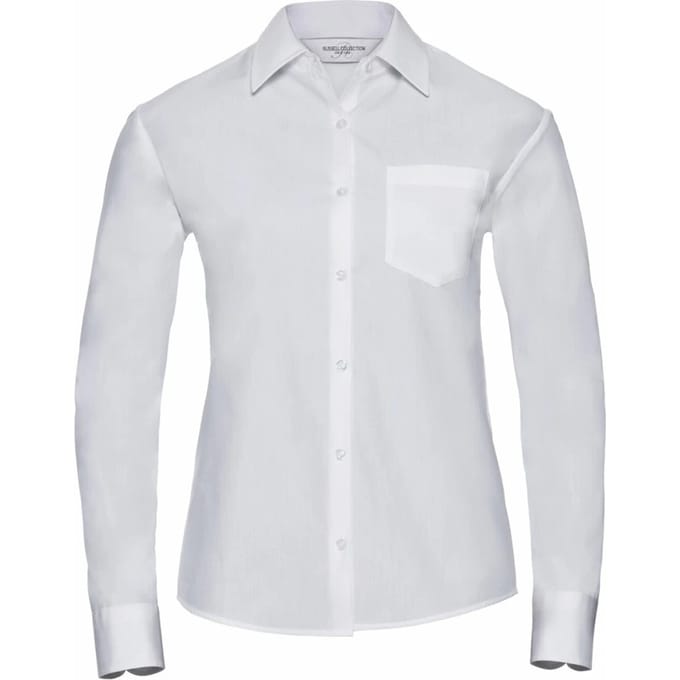 Russell Collection Dames/Dames Katoen Popeline Easy-Care Formeel Overhemd Met Lange Mouwen (Wit)