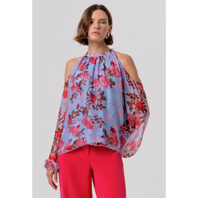 gaas met bloemen print vrouw lightbluecherry