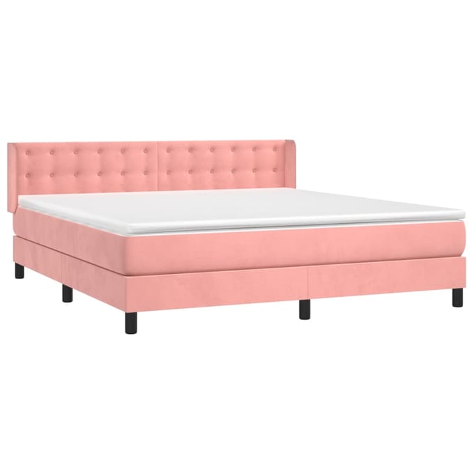vidaXL - Boxspring - met - matras - fluweel - roze - 160x200 - cm