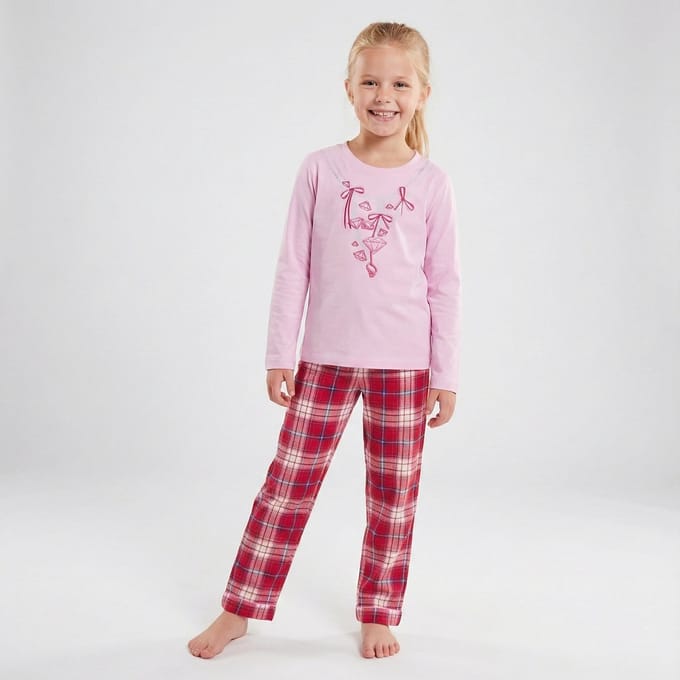 La-V pyjama set voor meisjes met geruite flanel broek rood 152-158