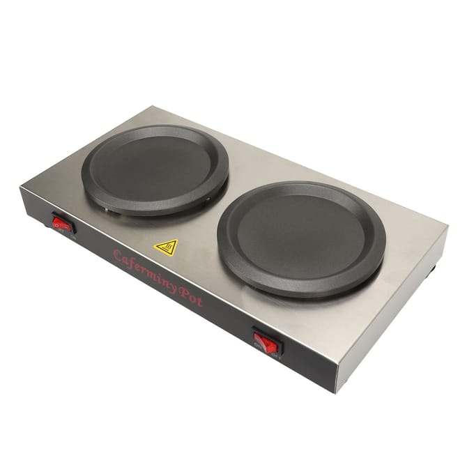 Dubbele Koffiewarmer Commerciële Koffiepotwarmer Dubbele Kookplaat Roestvrij Staal Draagbaar L black