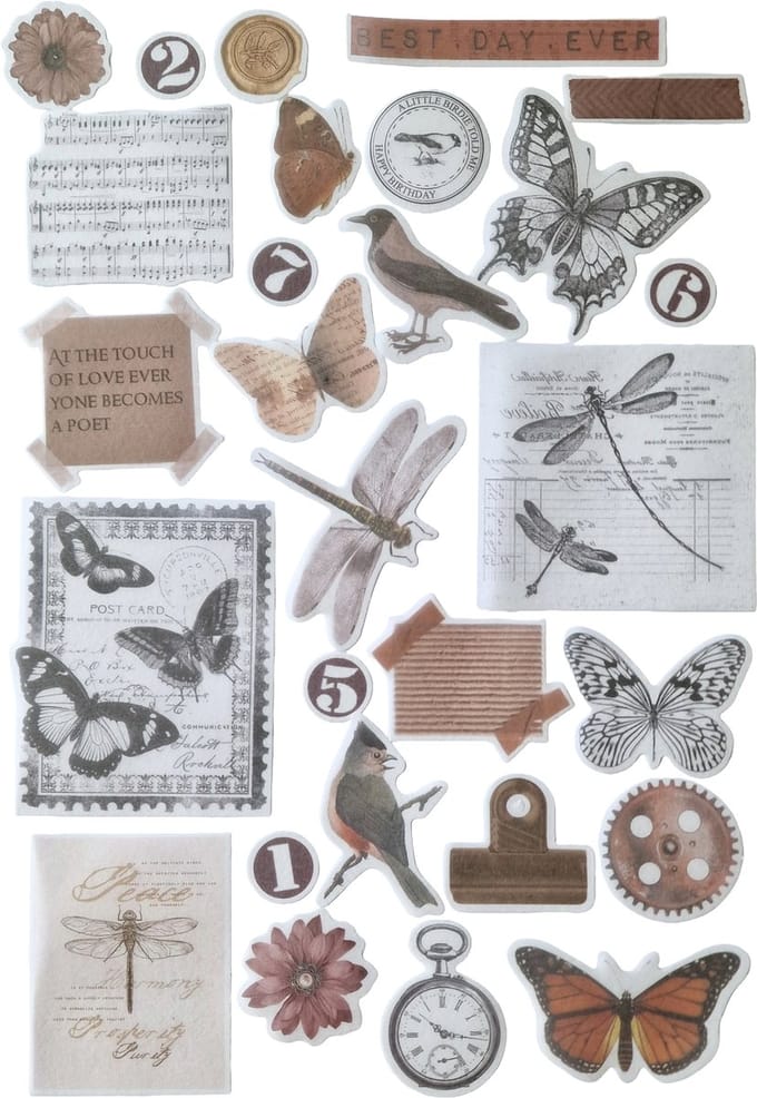 Meer Leuks - Stickerset - Vintage Journaling - 64 stickers