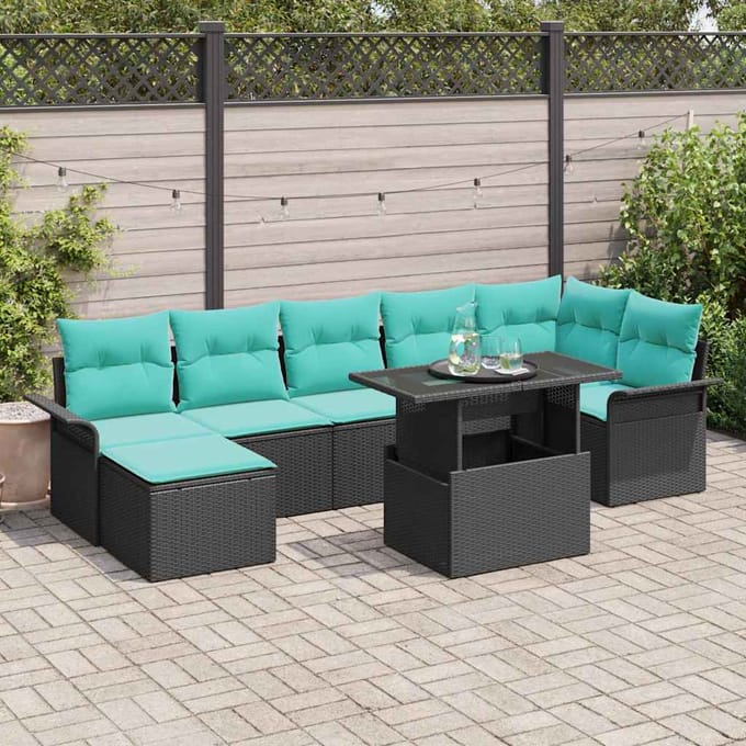 vidaXL - Tuinbank - Set - 8 - st - Zwart - [Synthetisch]: - Poly - Riet