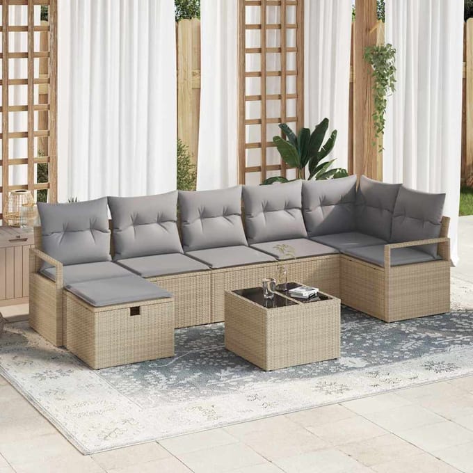 vidaXL Bankstel 8 st Beige en Licht Grijs poly rattan