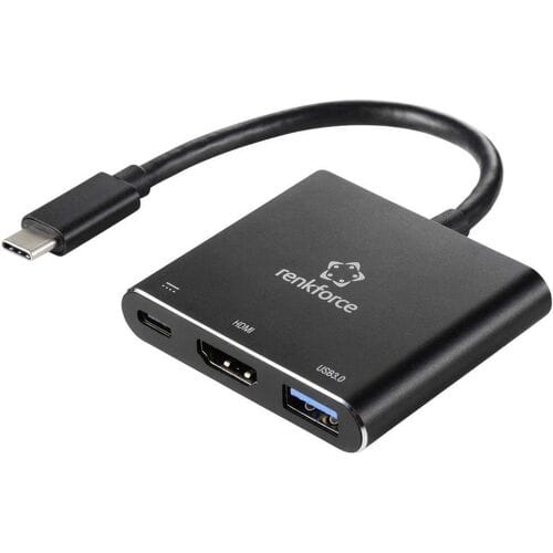 Renkforce RF-5133676 USB-C / HDMI Adapter [1x USB-C stekker - 1x HDMI-bus, USB-C bus (Power Delivery), USB-A] Zwart 20 cm