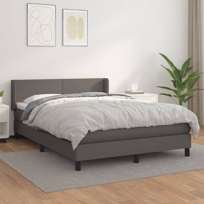 vidaXL - Boxspring - met - matras - kunstleer - grijs - 140x190 - cm