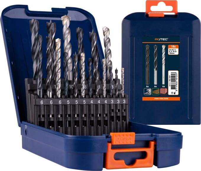 Rotec 18-delig spiraalborenset, type 100|225|235, Ø 3 t/m 10