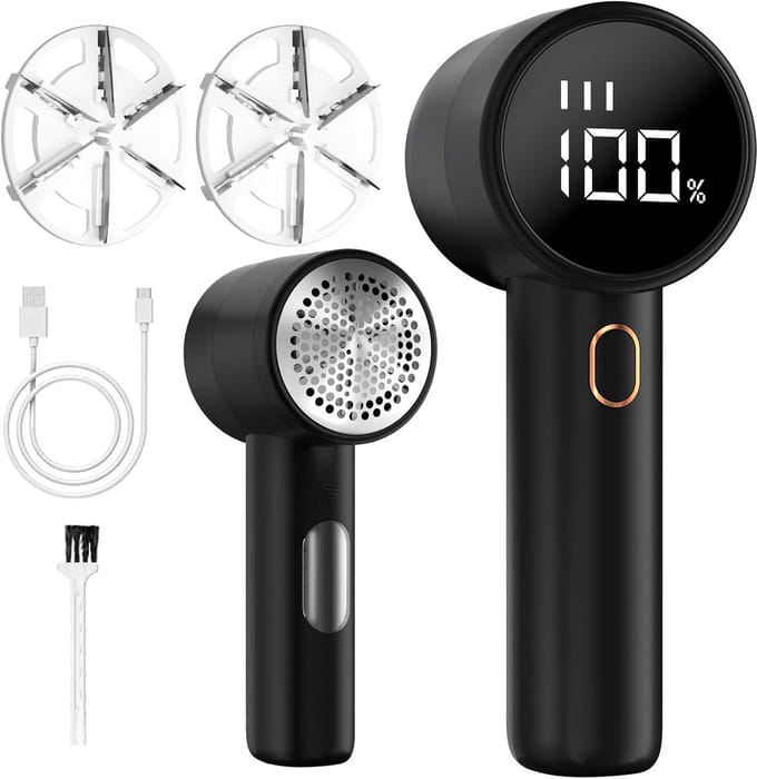 Pluisverwijderaar - Kleding scheerapparaat - Kleding opfrissen - LED display - 14.7 cm hoog - Zwart
