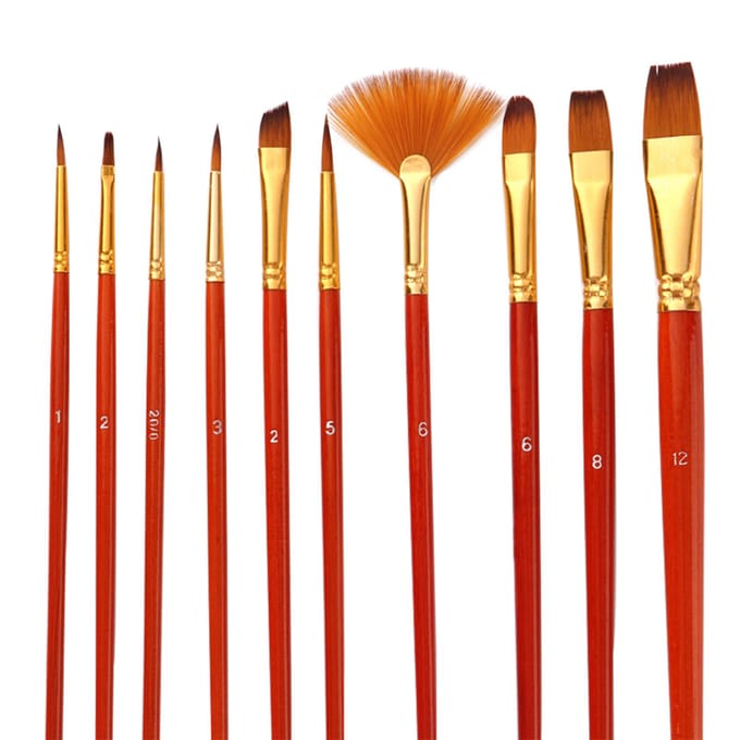 10st penselen set kit kunstenaar penseel meerdere mediums borstels met nylon haar voor kunstenaar bruin