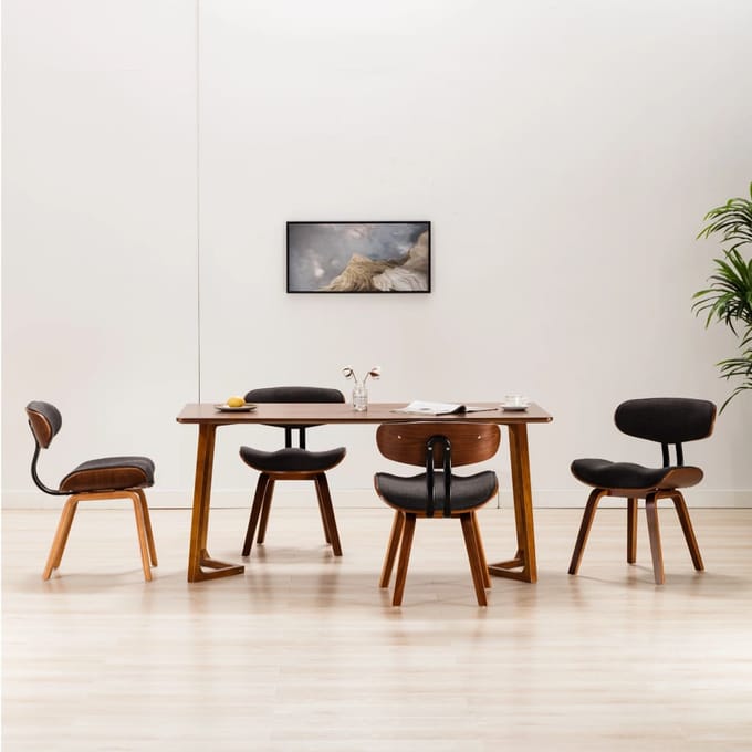 vidaXL - Eetkamerstoelen - 4 - st - gebogen - hout - en - stof - grijs