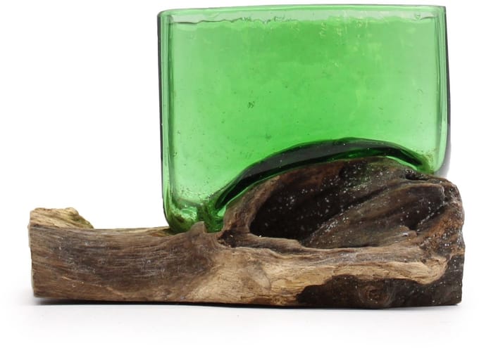 Recycled Beer Bottles - Square Bowl on Wood