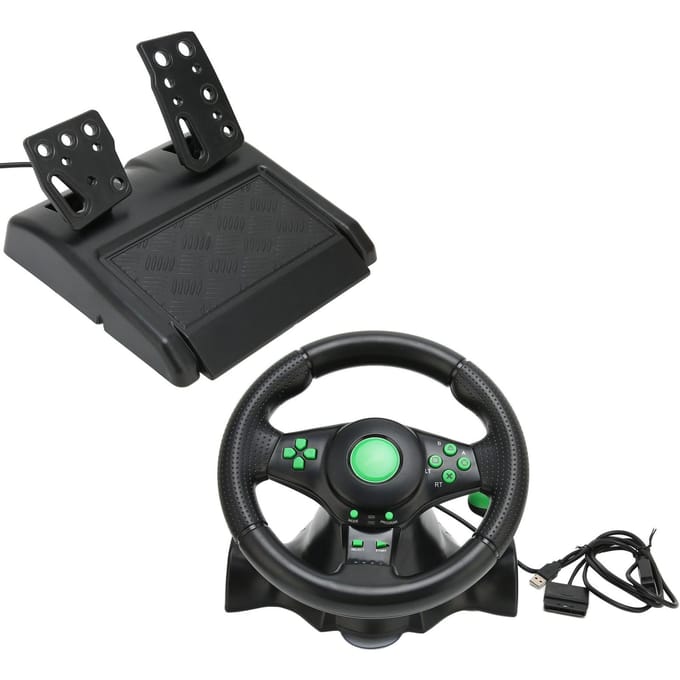 PC Racing Stuurwiel Game Stuurwiel 180 Graden Auto Racing Stuurwiel met Pedaal voor Racegame black
