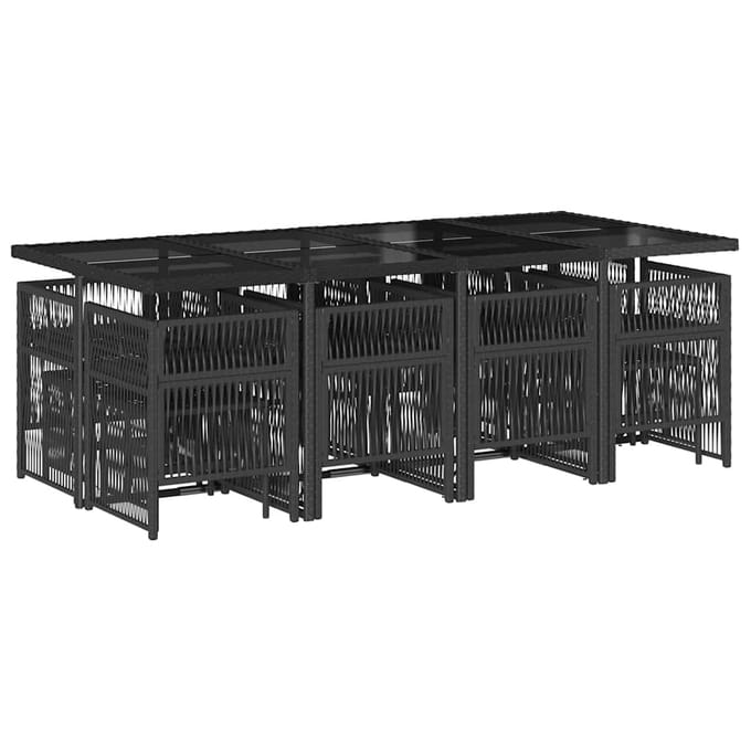 vidaXL - 13-delige - Tuinset - met - kussens - poly - rattan - zwart