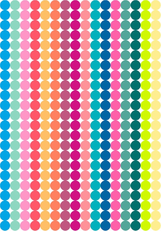 Stippen Stickers 16 kleuren - 1104 Stickers - 3 Stickervellen - Kleurcodering