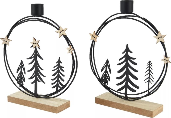 Kandelaar Kerstbomen metaal op voet 20cm - Kaarsen kandelaar