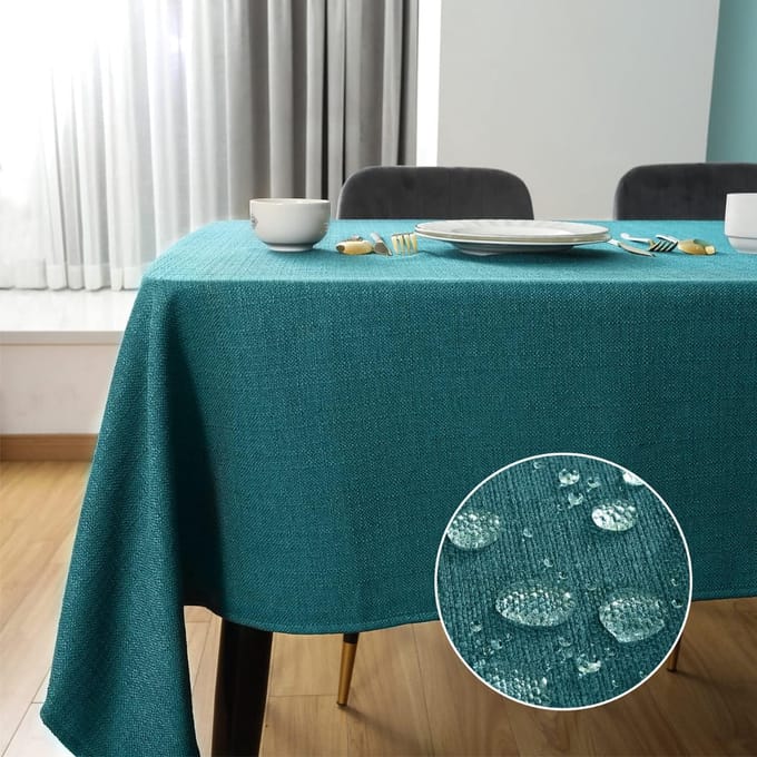 Tafelkleed met Linnen Uitzicht in Donkergroen Waterbestendig Design