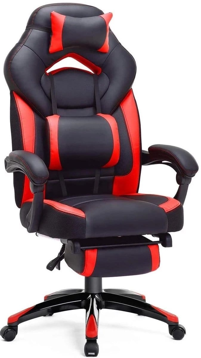 Luxe Gamestoel - Met Hoofdkussen - Kunstleer - Zwart & Rood