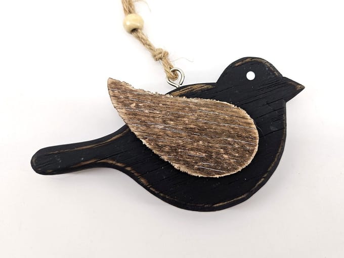 Vogel hangend 7x12cm zwart
