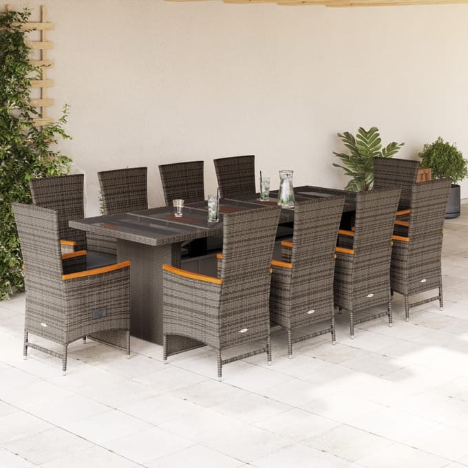 vidaXL - 11-delige - Tuinset - met - kussens - poly - rattan - grijs