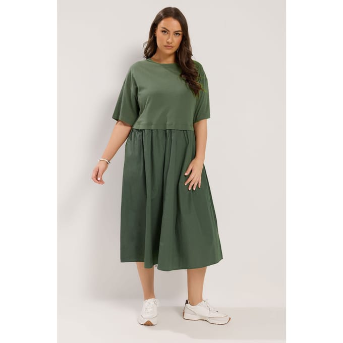 Yours Kaki Groene Poplin Midijurk Size 42