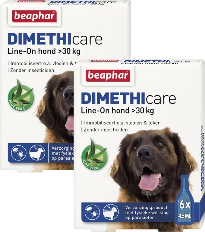 Beaphar Dimethicare Line-On Hond - Anti vlooien en tekenmiddel - 2 x 6x4.5 ml Van 30kg