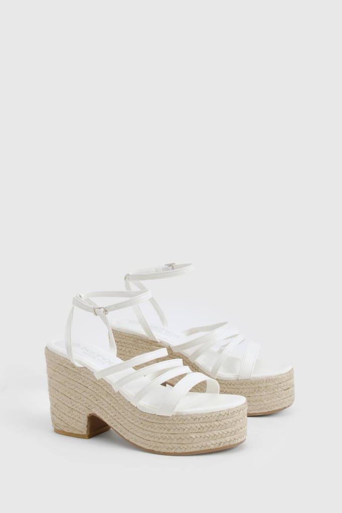 boohoo Dames Breed Passend Bandjes Lage Keil | Wit | Maat: 37
