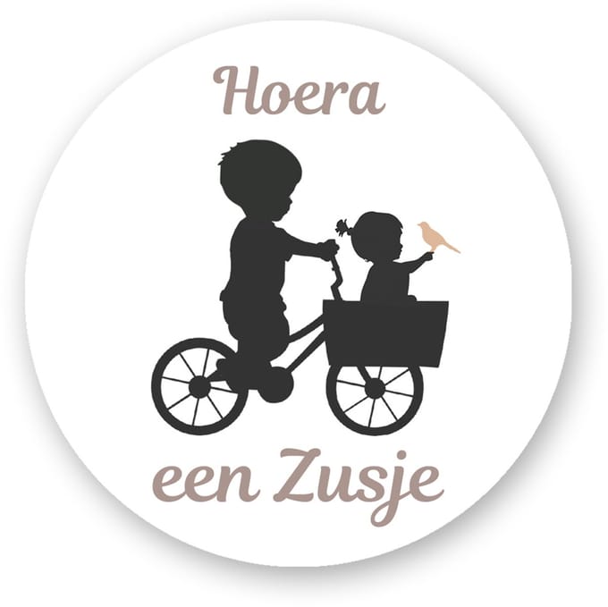 25x Sluitsticker - Hoera een Zusje Fiets Silhouette* - Sluitzegel geboorte - Sluitstickers Pimp Studio