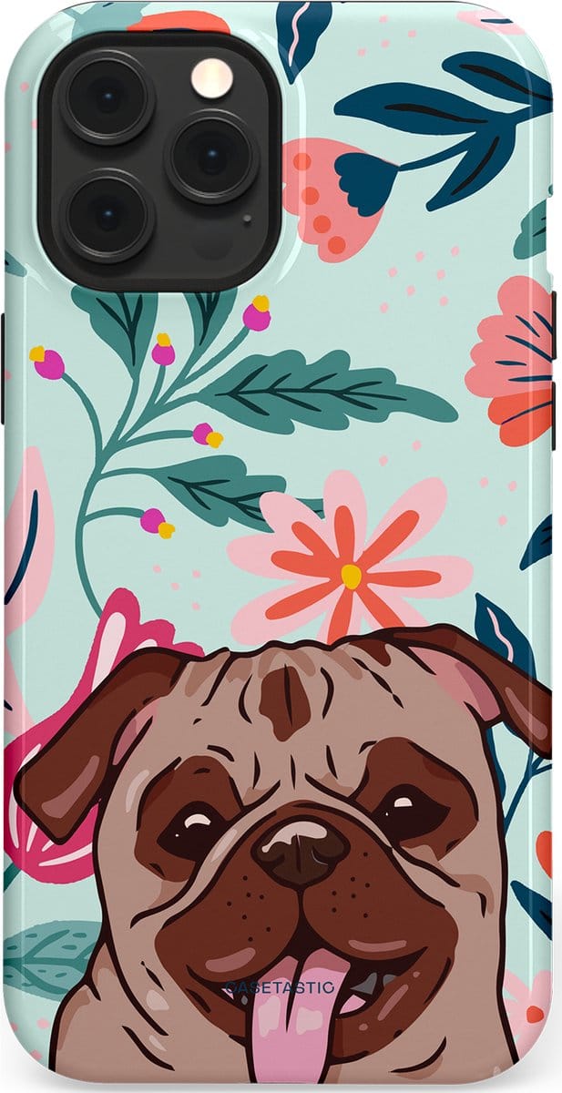 Casetastic hoesje geschikt voor Apple iPhone 12 Pro Max - MagSafe - Dubbellaagse bescherming - Mopslik - Fashion Case - Lichtgrijs Taupe Wit Petrol