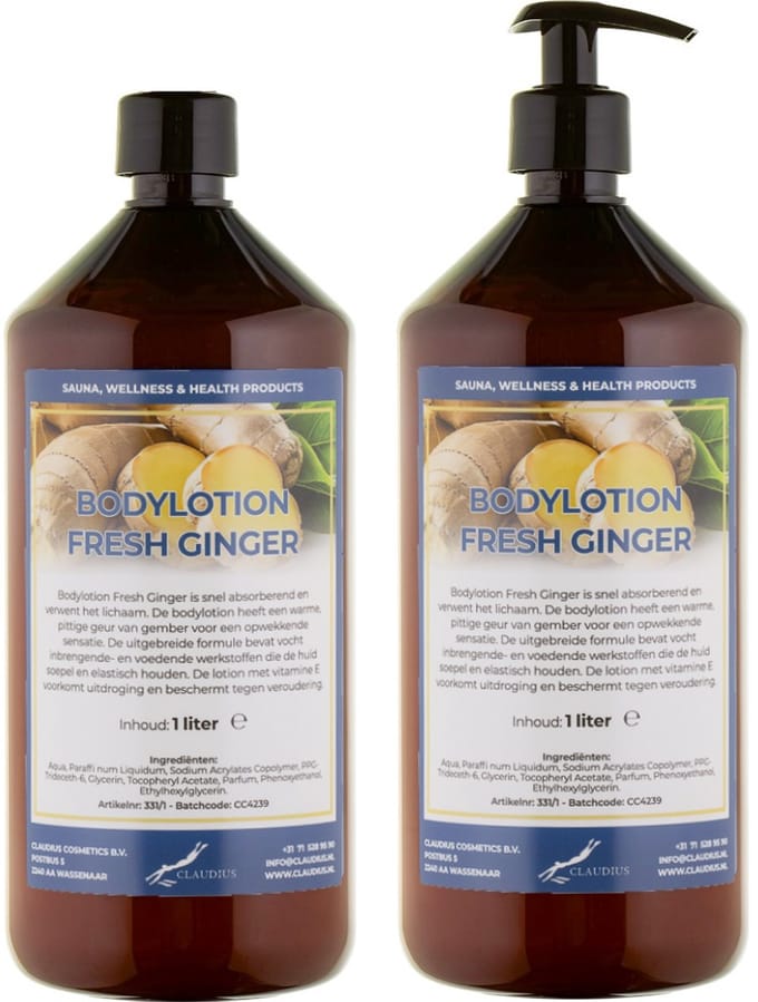 Bodylotion Fresh Ginger 1 Liter - met gratis pomp - set van 2 stuks