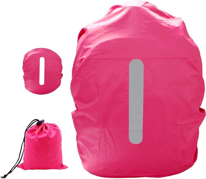 SnelShoppen - Waterproof Rugzak Regenhoes met Reflecterende Strepen, 45L, Roze, Ideaal voor Hiken, Kamperen, Fietsen en Reizen