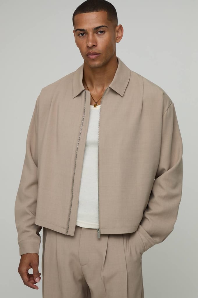 Getailleerd Jasje Met Plooien Voorpand Oversized Boxy Co-ord Harrington | Taupe | Size XL