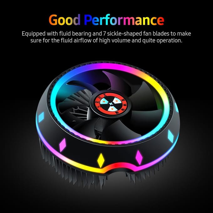 Alles-in-één CPU-luchtkoeler UFO-ontworpen 5-kleuren verlichting Push-configuratie Intel/AMD universeel zilver