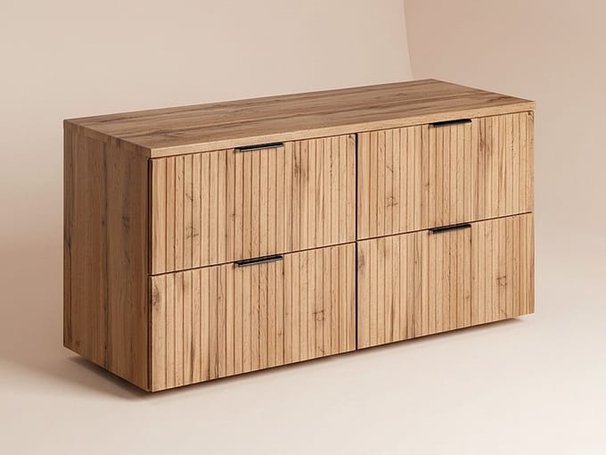 Vente-unique Geribbeld hangmeubel onder wastafel met plank - Licht naturel - L120 cm - ZEVARA