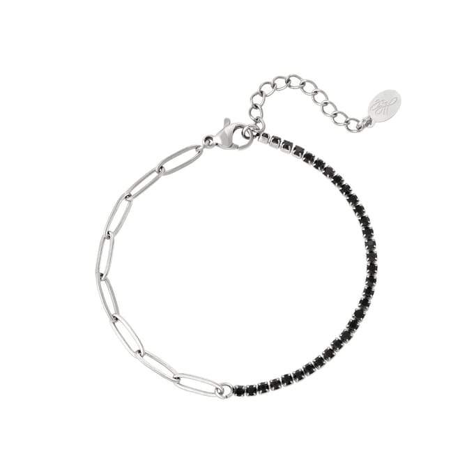 Zirkonia en chain - statement armband  - zilver