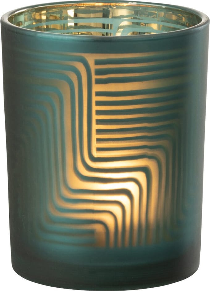 J-Line windlicht Zigzag - glas - groen - medium - 2 stuks