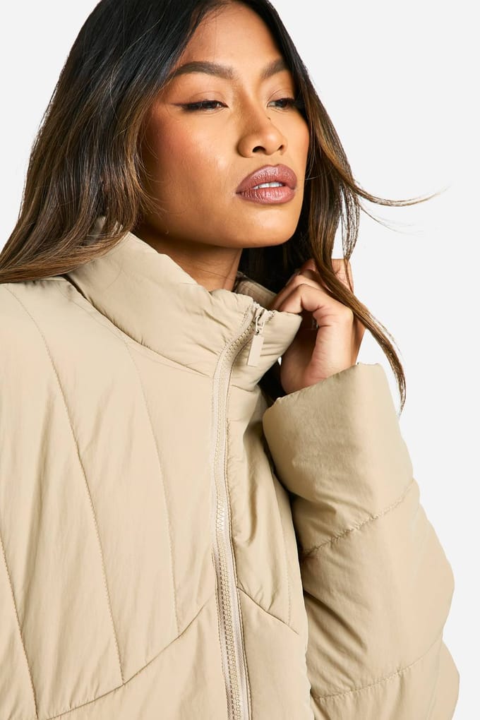 boohoo Dames Pufferjas met naaddetails | Stone | Maat: 16